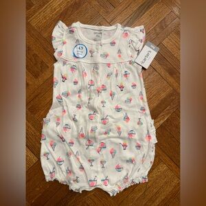 Carter's White Ruffle Butt Romper with Colorful Ice Cream Design NWT Size 9m